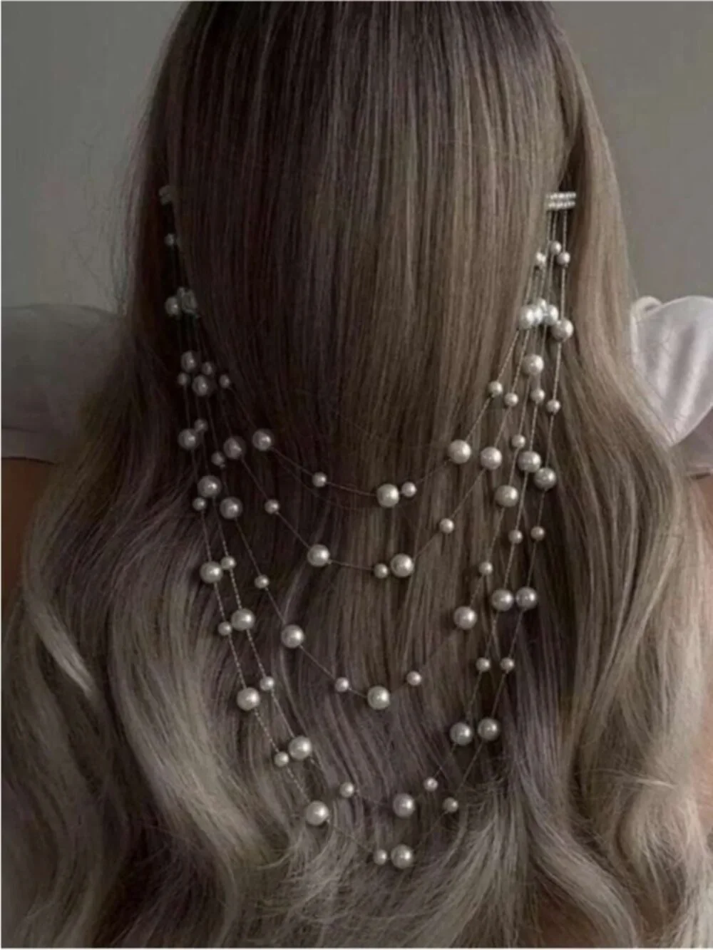 Trending! New Silver Pearl Hair Chain Hair Clip Wedding Festival Boho (4002)
